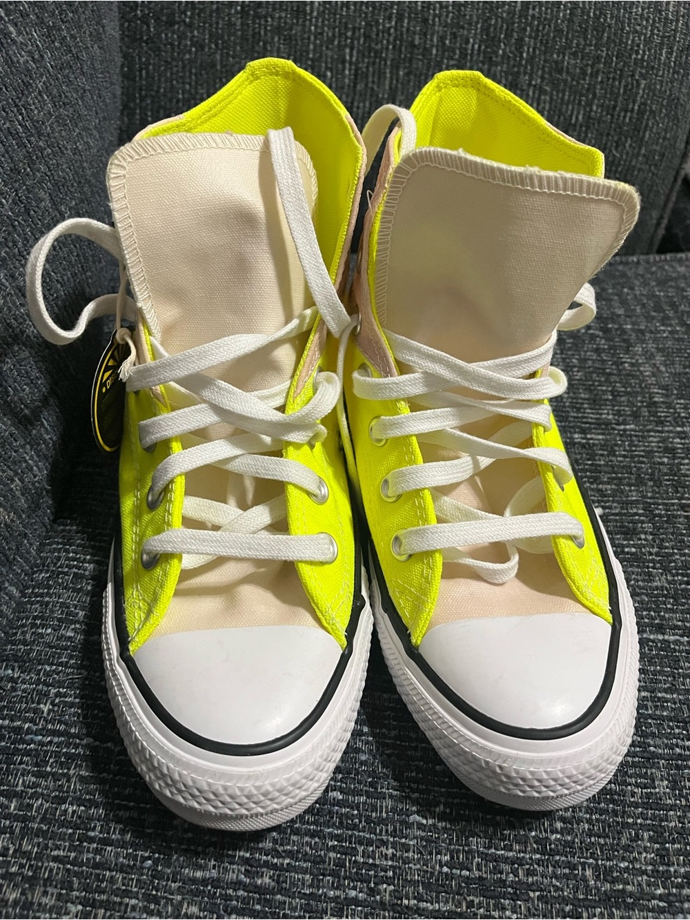 Converse Neon Yellow and Cream High-Top Sneakers Men size 6